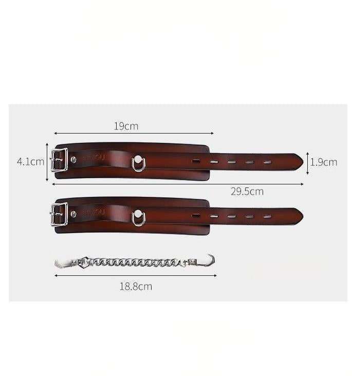 Authentic Leather Handcuffs with Chain