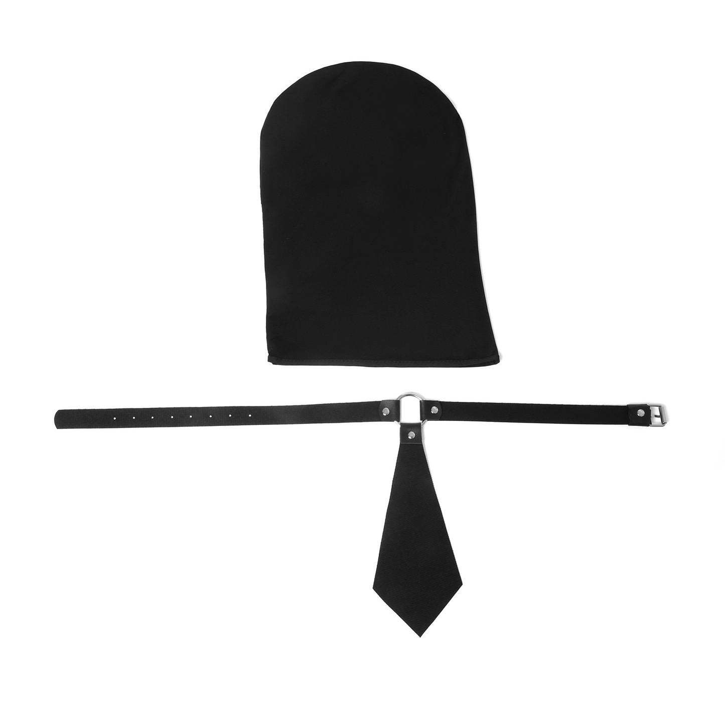 Ice Silk Full Face Covering Hood with Faux Leather Chocker Tie Set