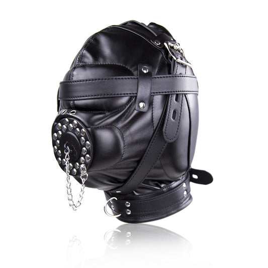 Fetish Bondage Full Head Breathable Hood with Mouth Opening Lid