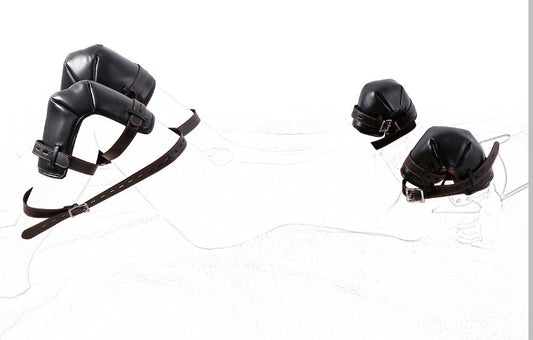 Bondage Crawling Restraint Pup Play Gear Set - Padded Knee/Elbow Pads with 12 Bondage Straps