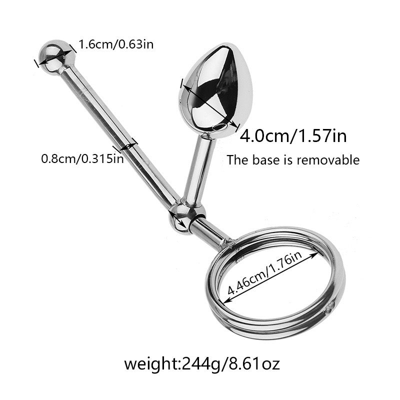 Anillo de acero inoxidable para el pene con tapón anal deslizable
