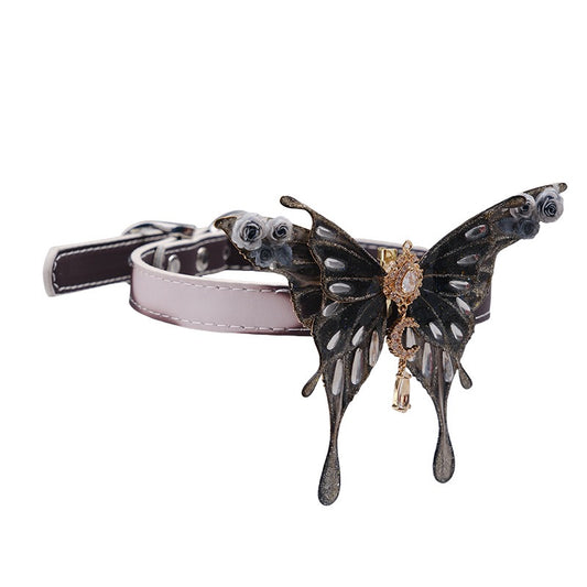 Handmade Thermochromic Gothic Butterfly Choker & Leash Set – Heat Reactive Collar with Matching Leash