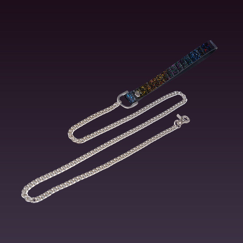 Handmade Silver Butterfly Chain Chocker & Leash Set – Metallic Starry Snake Skin Adjustable Collar