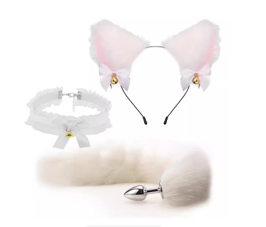 Pet Play Cat Tail Plug Ear Collar Set