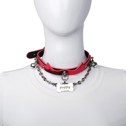 Heat reactive silver bell choker displayed on mannequin neck