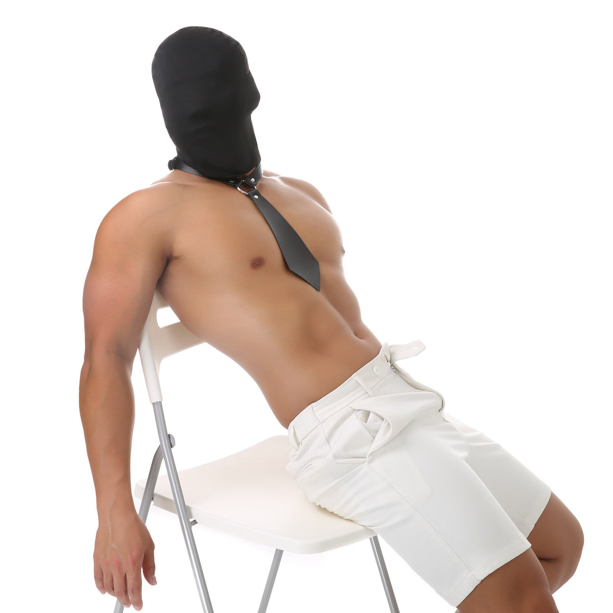 Front view of model wearing ice silk full face hood set