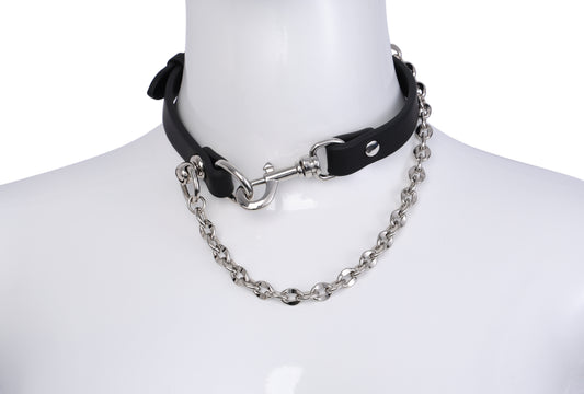 Genuine Leather Chain Chocker with Leash Set