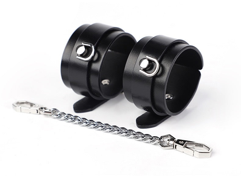 Authentic Leather Handcuffs with Chain