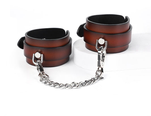 Authentic Leather Handcuffs with Chain