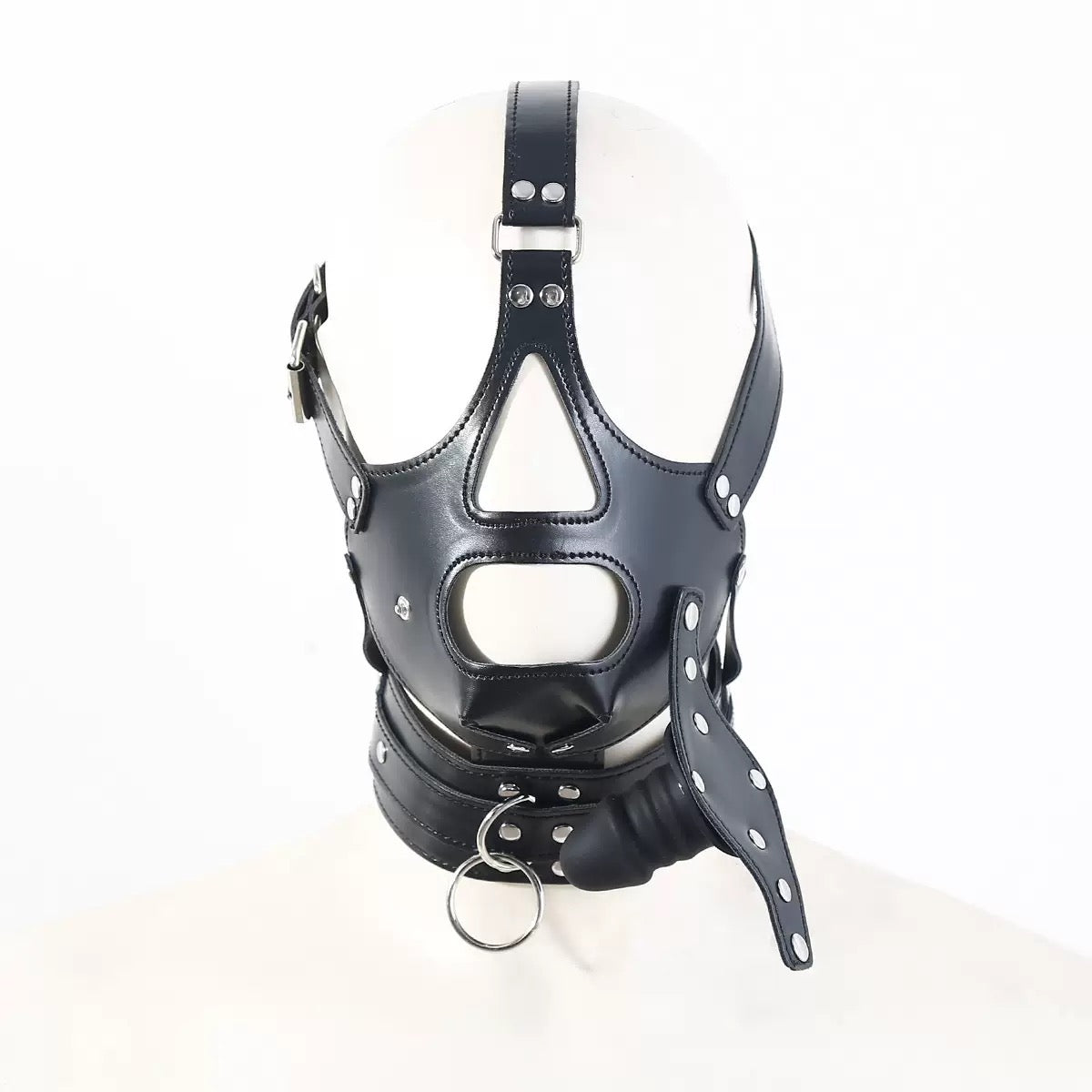 Faux Leather Bondage Hood with Penis Gag