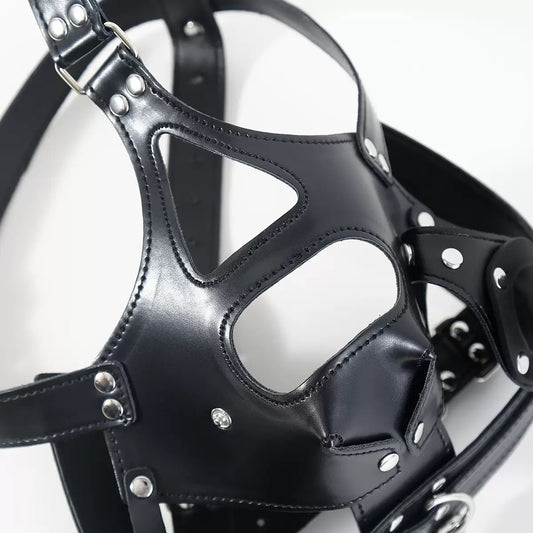 Faux Leather Bondage Hood with Penis Gag