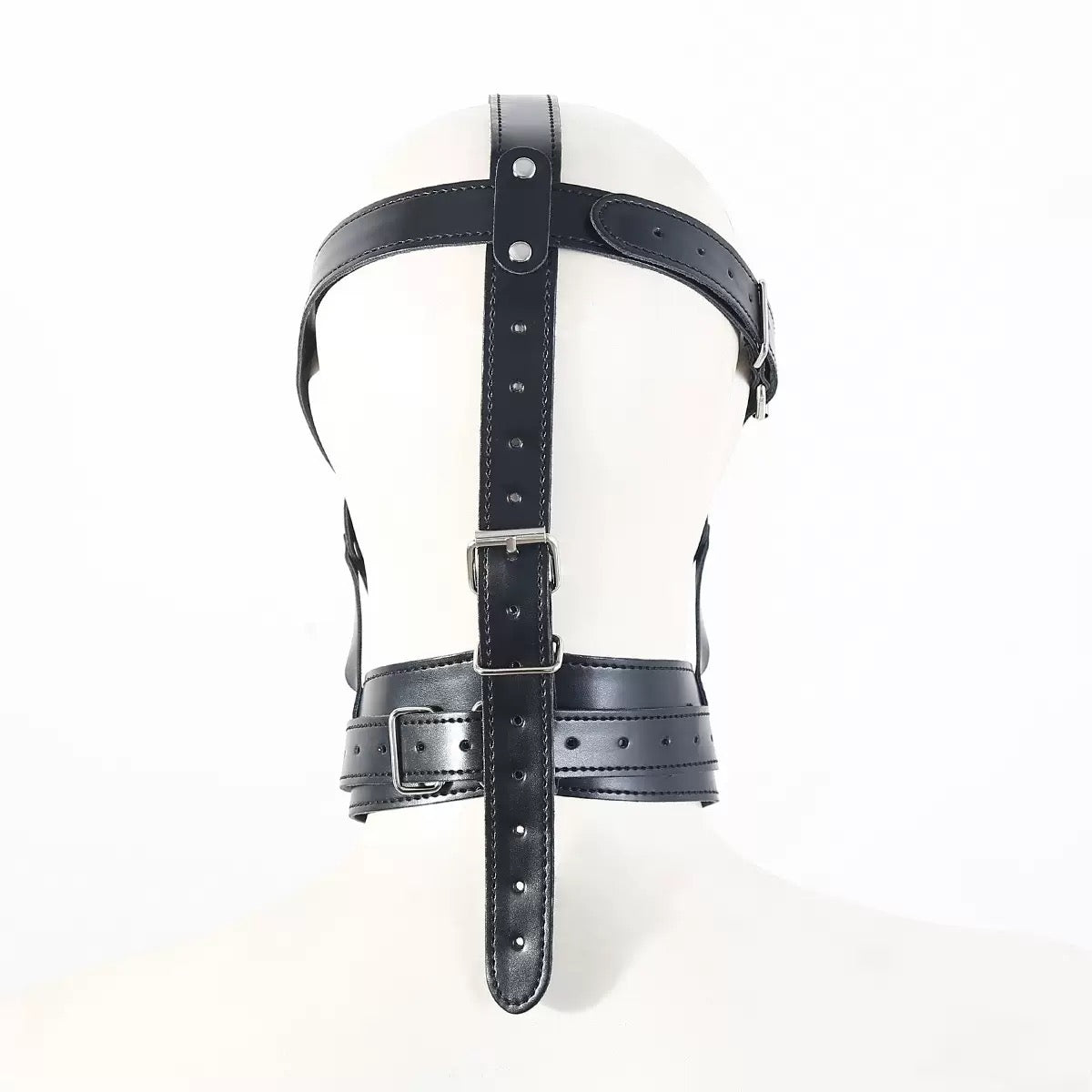 Faux Leather Bondage Hood with Penis Gag