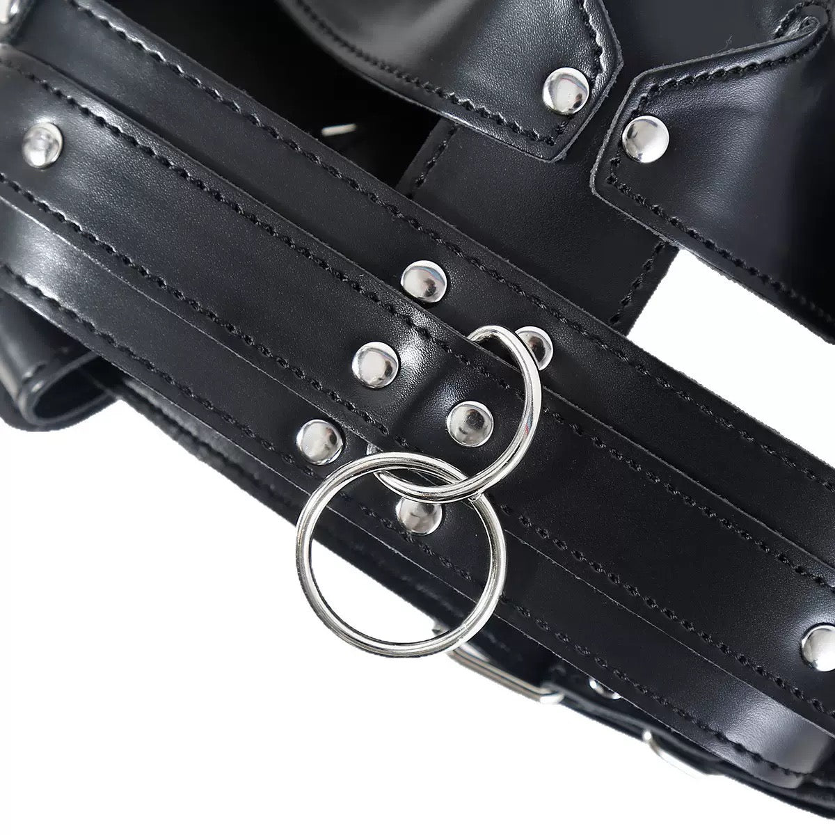 Faux Leather Bondage Hood with Penis Gag