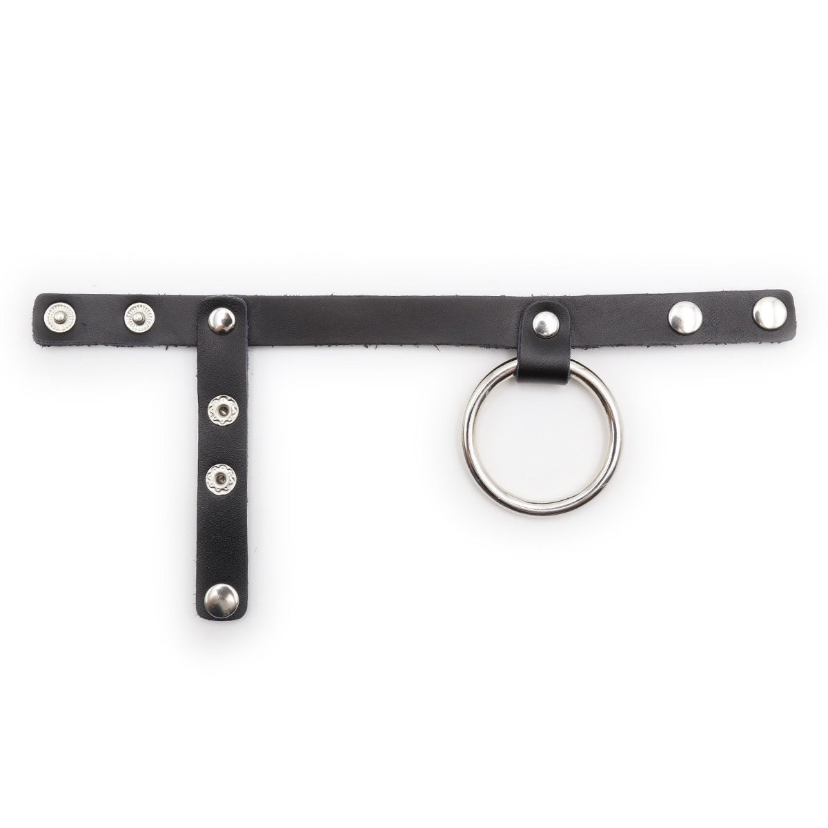Correa de cuero sintético para pene y testículos con anillo de metal/goma