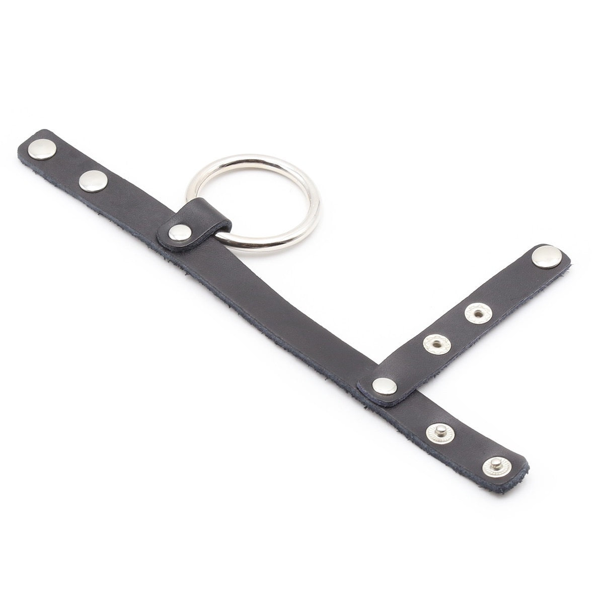 Correa de cuero sintético para pene y testículos con anillo de metal/goma