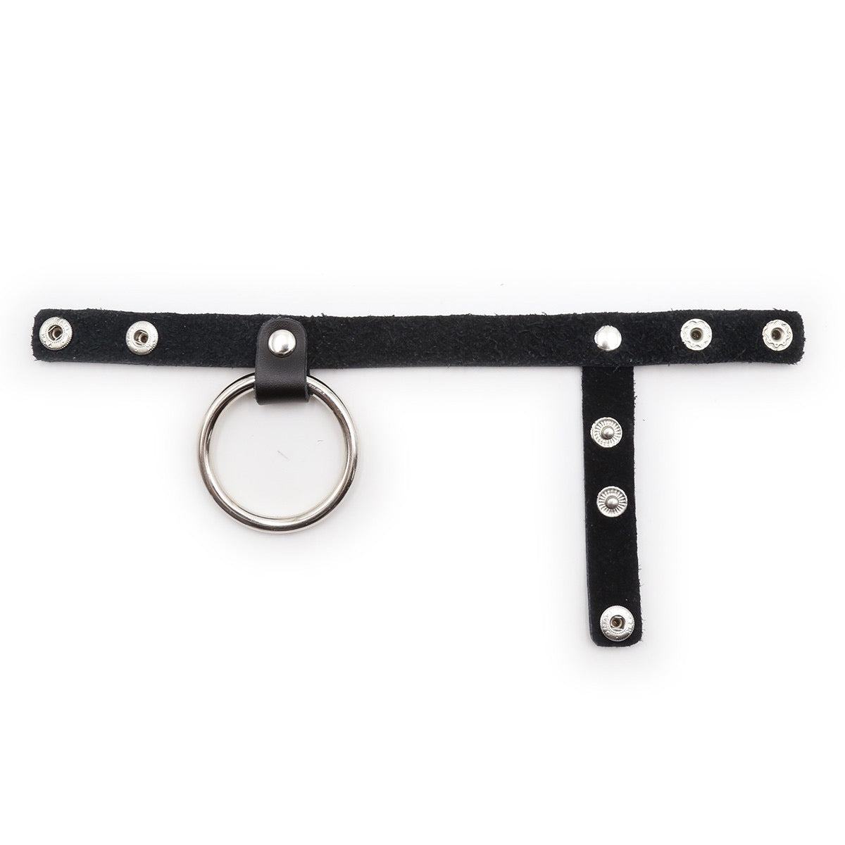 Correa de cuero sintético para pene y testículos con anillo de metal/goma