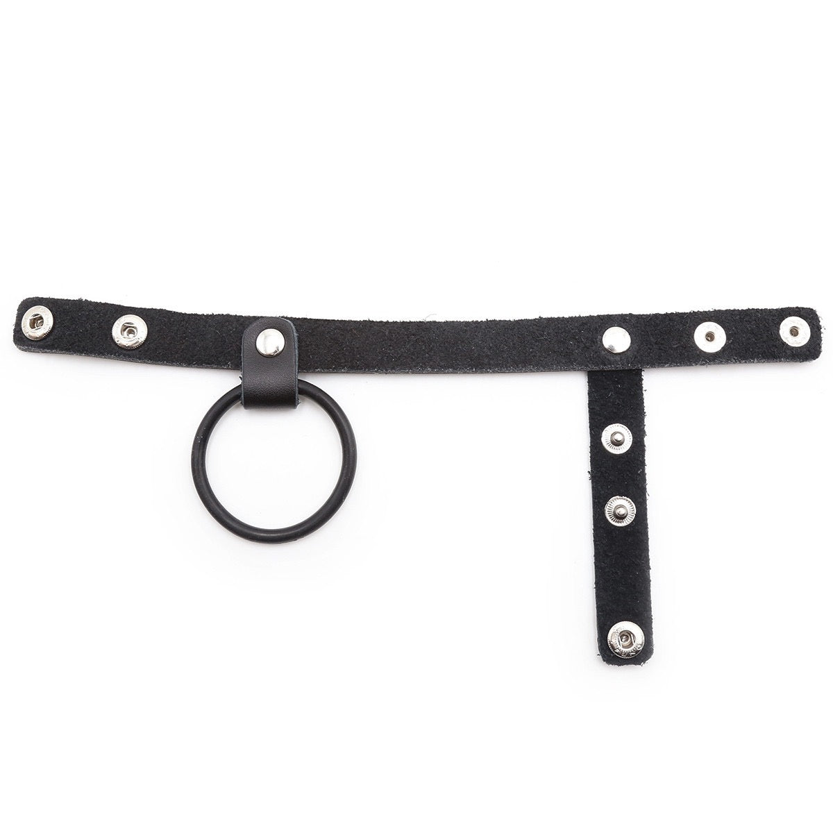 Correa de cuero sintético para pene y testículos con anillo de metal/goma