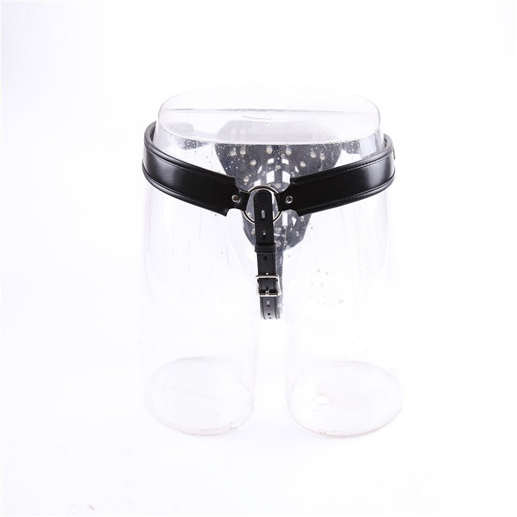 Men's Synthetic Leather Studded Chastity Belt G-String with Lock