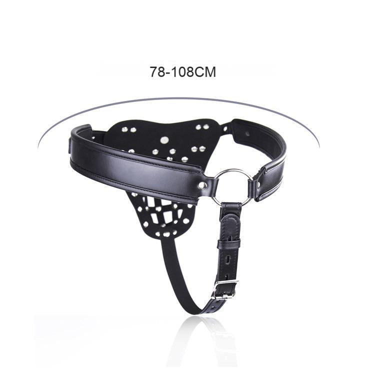 Men's Synthetic Leather Studded Chastity Belt G-String with Lock