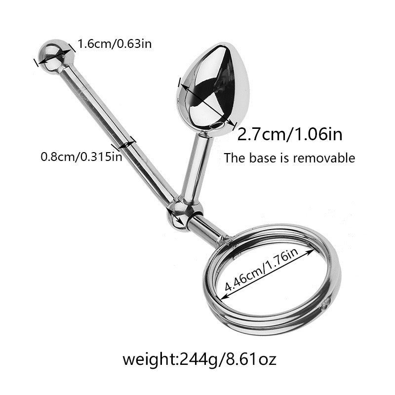 Anillo de acero inoxidable para el pene con tapón anal deslizable