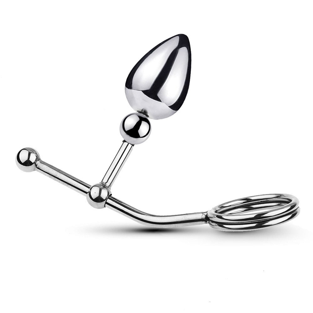 Anillo de acero inoxidable para el pene con tapón anal deslizable