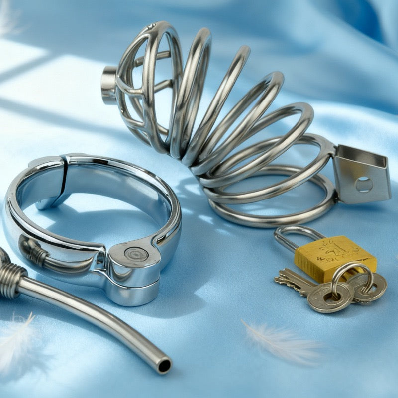 Male Chastity Device - Penis Urethral Plug with lock BDSM