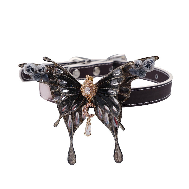 Handmade Thermochromic Gothic Butterfly Choker &amp; Leash Set – Heat Reactive Collar with Matching Leash
