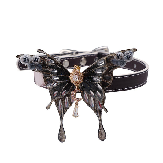 Handmade Thermochromic Gothic Butterfly Choker & Leash Set – Heat Reactive Collar with Matching Leash