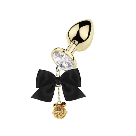 Festive Bow & Bell Set – Matching Nipple Clamps & Rhinestone Butt Plug with Gold Bells