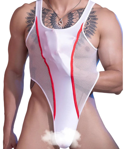 Men’s Satin Mesh Tank Bodysuit – Thong One Piece