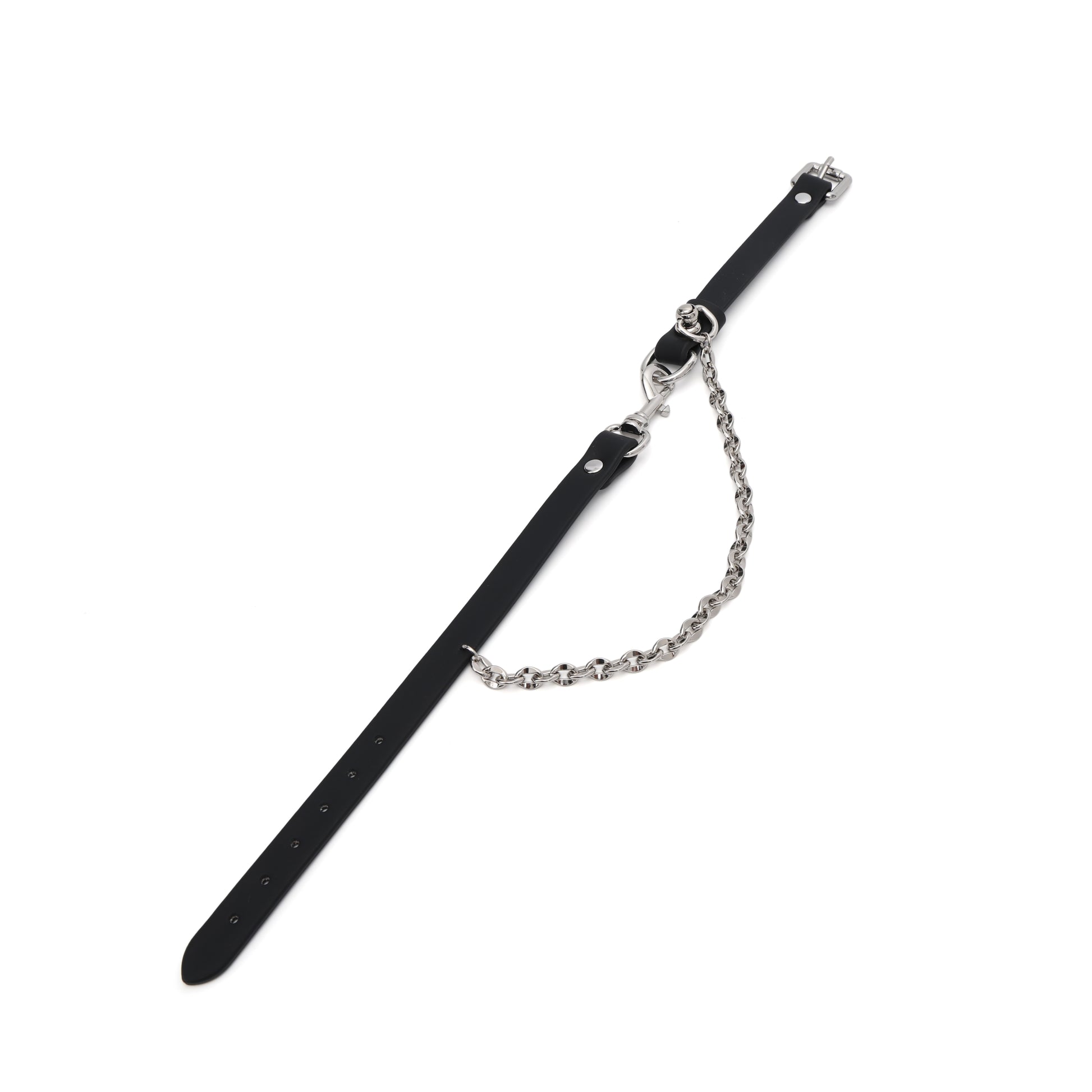 Black leather choker shown flat from top view