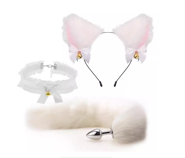 Juego de collar y orejas con tapón de cola de gato para mascotas