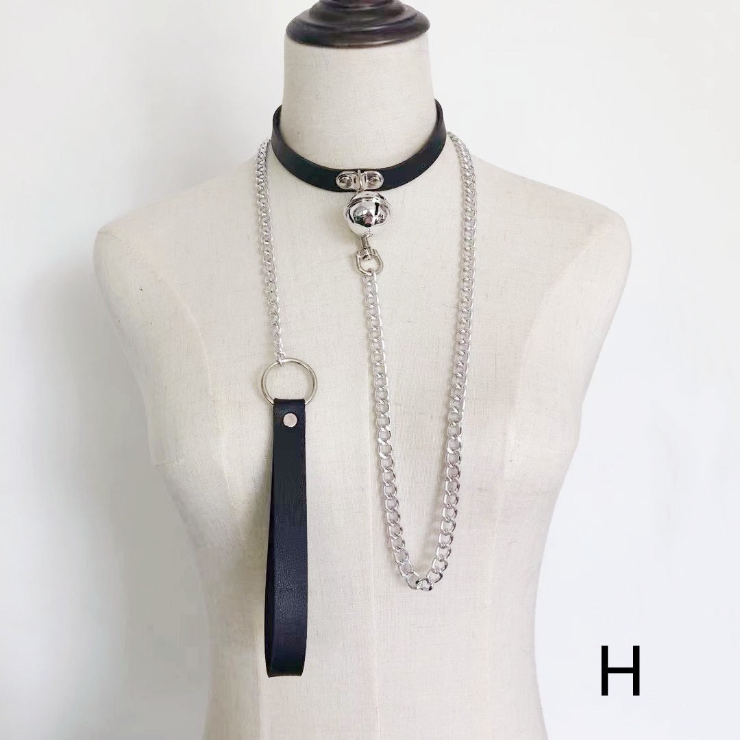 Faux leather choker featuring bells details