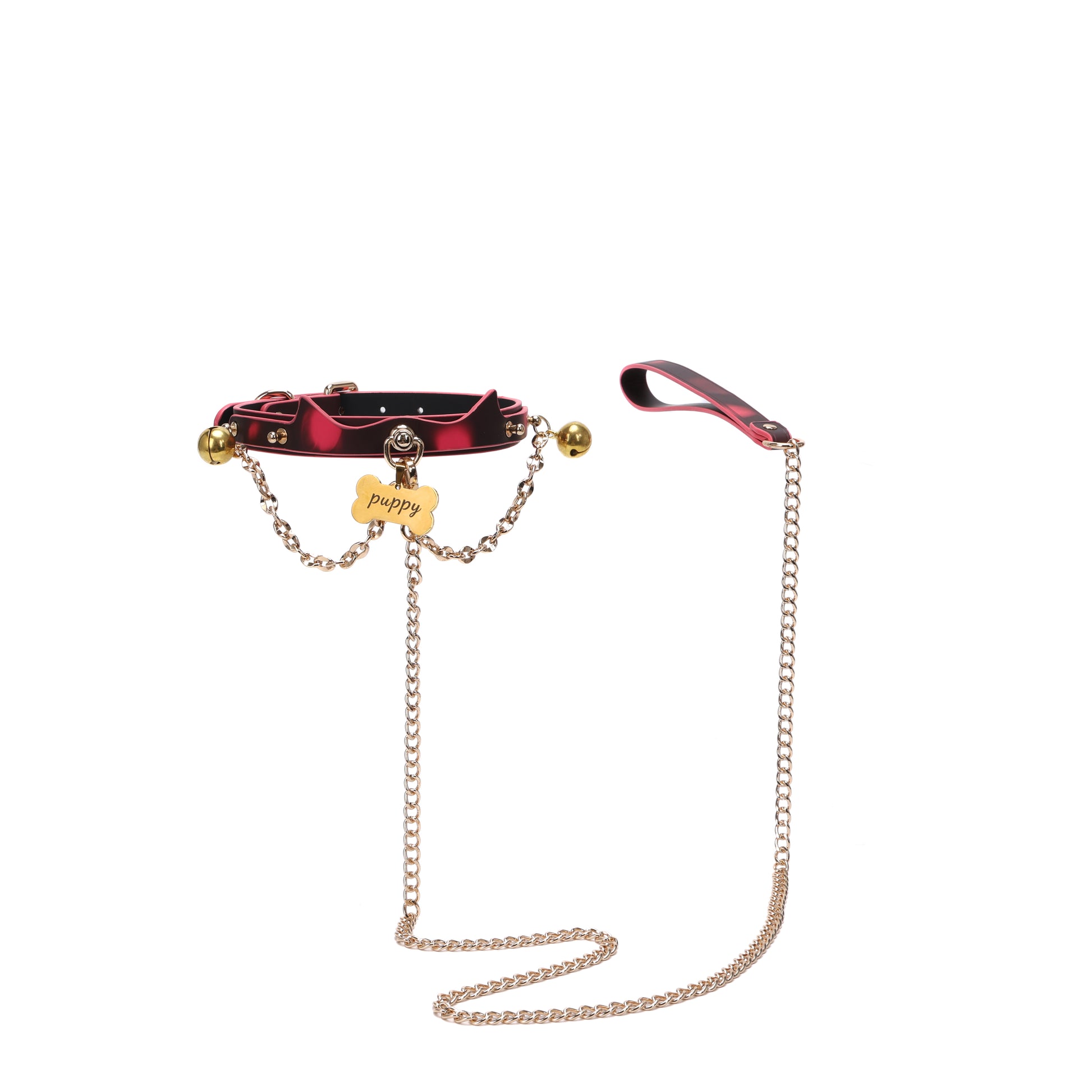 Front view of heat reactive gold bell choker with decorative chain 