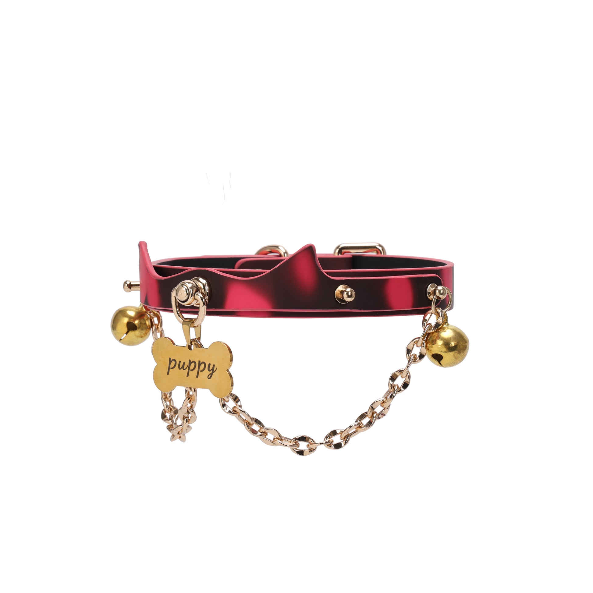 Side view of heat reactive gold bell choker with adjustable buckle