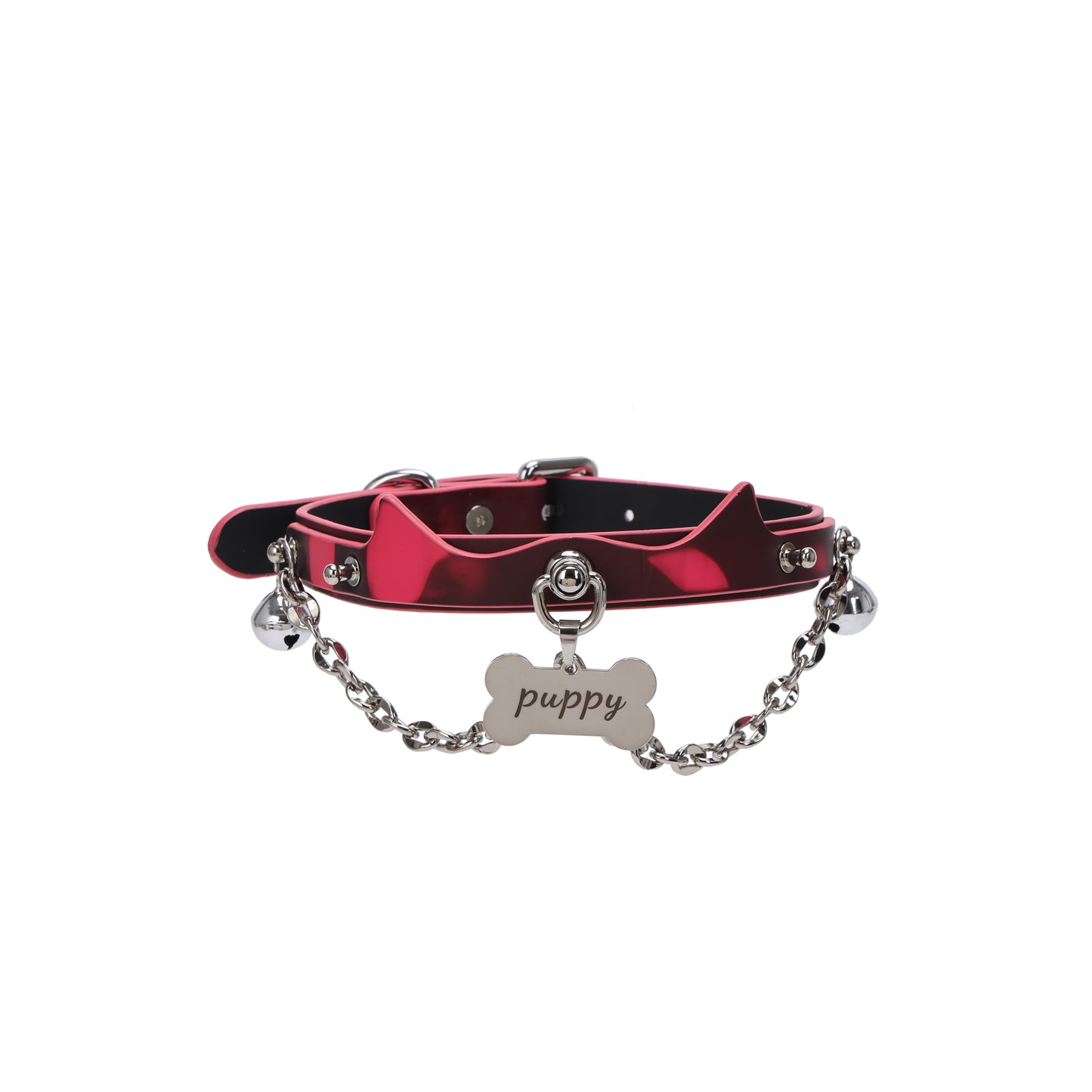 Heat reactive silver bell choker with decorative chain detailing