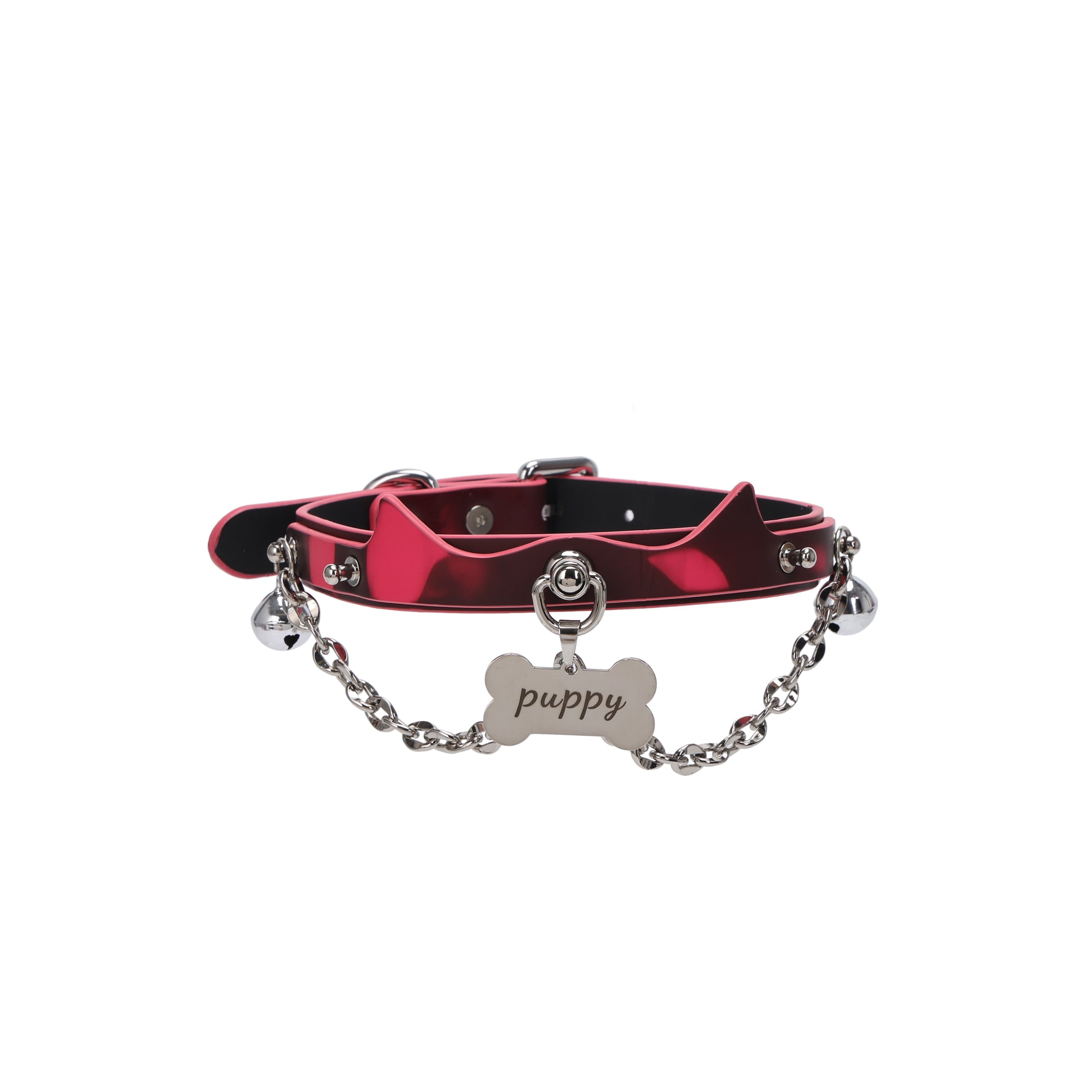 Heat reactive silver bell choker with decorative chain detailing