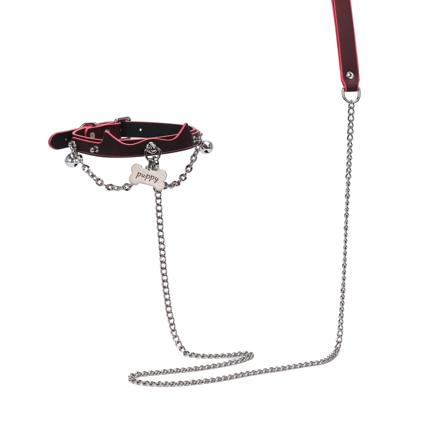 Front view of heat reactive silver bell choker with decorative chain detailing 