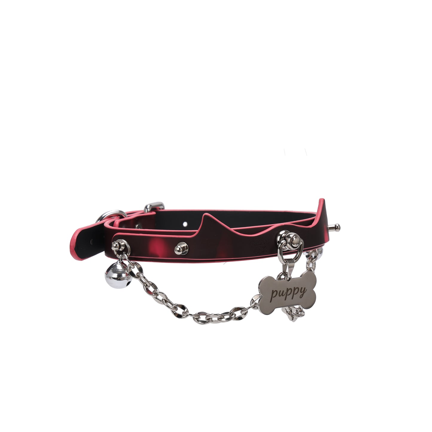 Side view of heat reactive silver bell choker with adjustable buckle