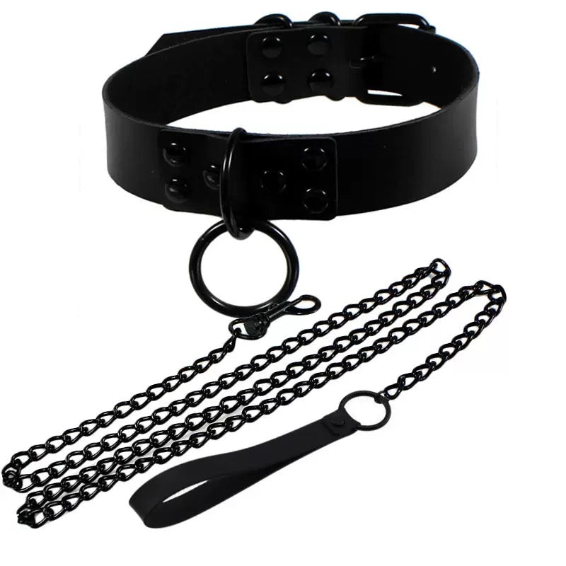 picture of black faux leather chain chocker  product