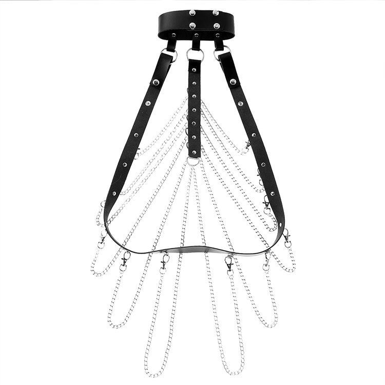 Faux leather chain harness product displayed on white background