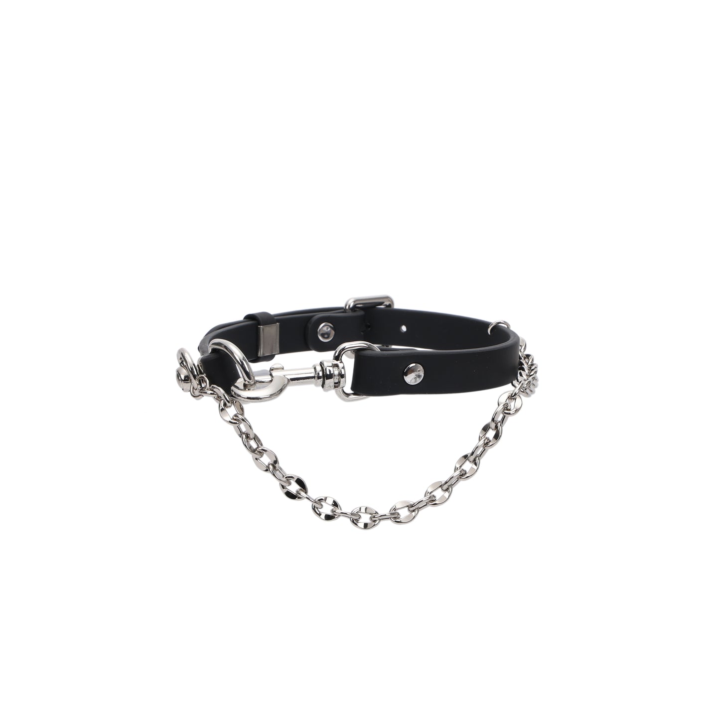 Genuine leather chain choker with stainless steel hardware front