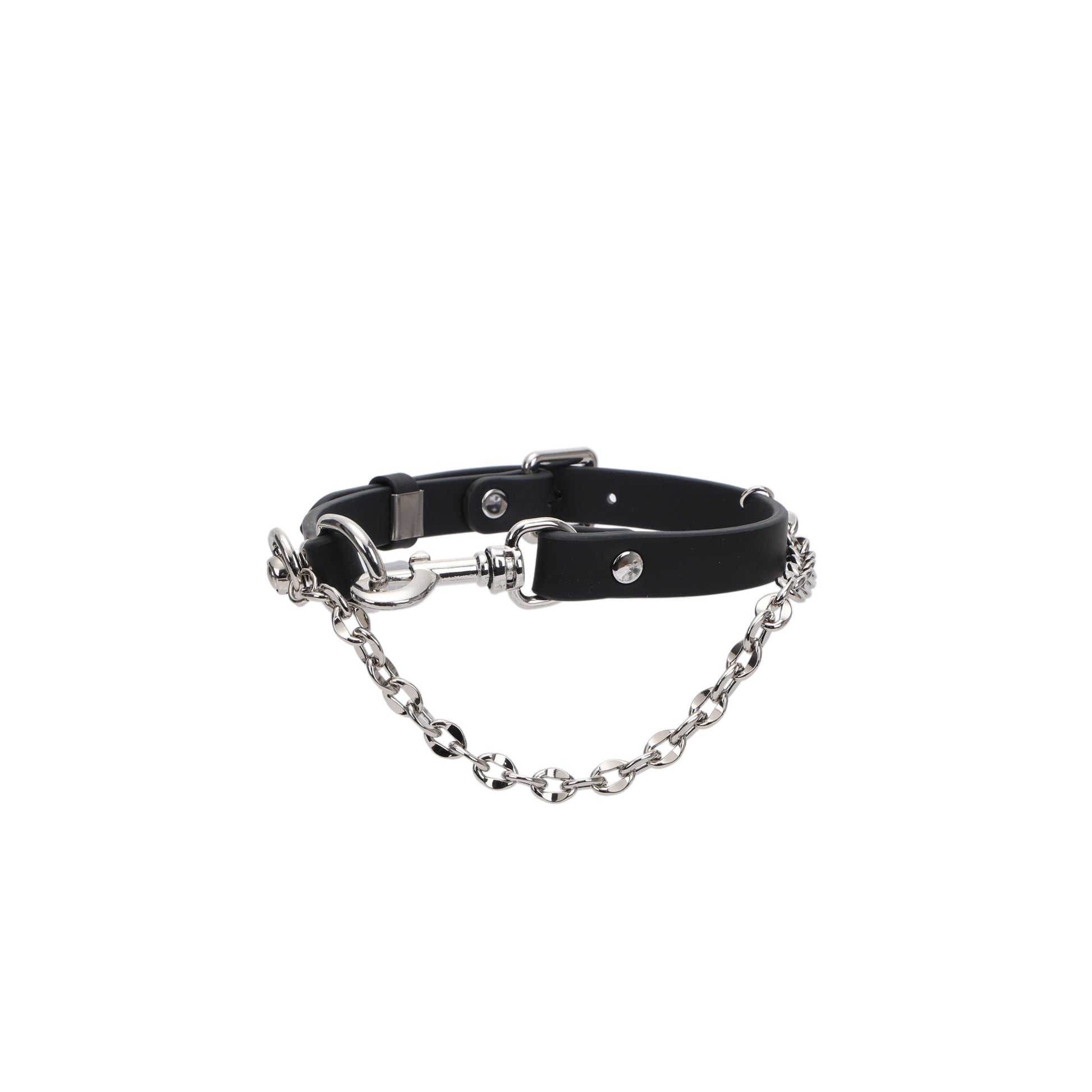 Genuine leather chain choker with stainless steel hardware front