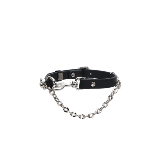Genuine leather chain choker with stainless steel hardware front