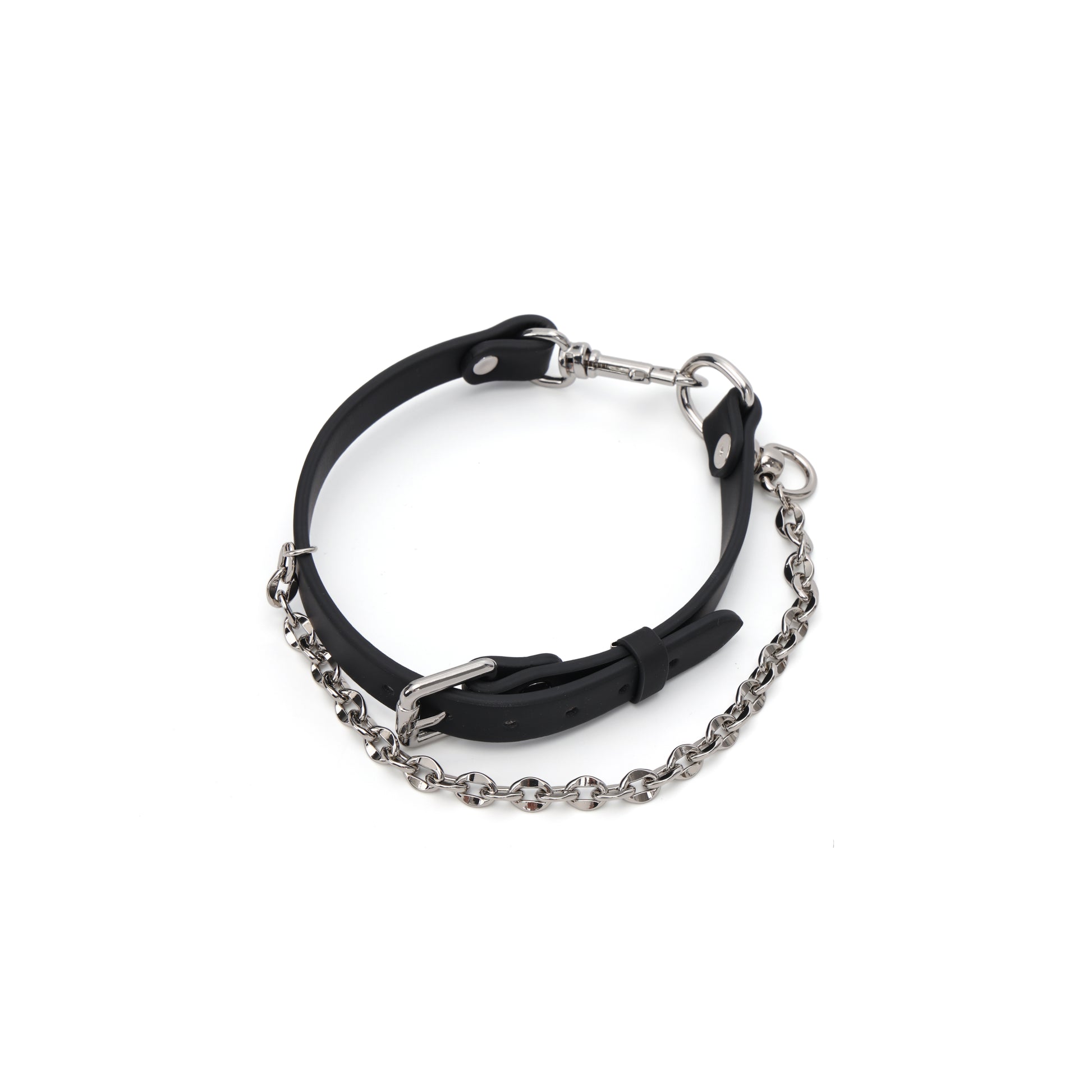 Top view of genuine leather chain choker with stainless steel hardware