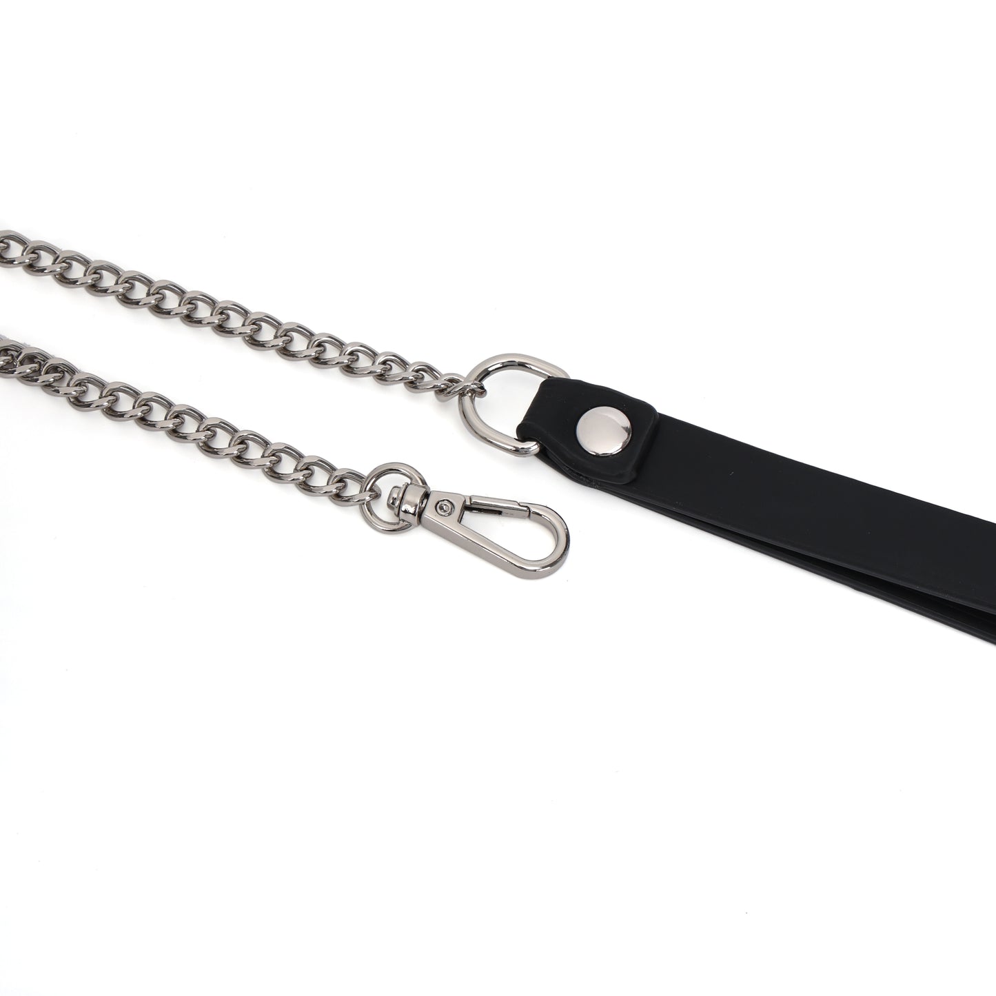 Matching leather leash with stainless steel chain detail