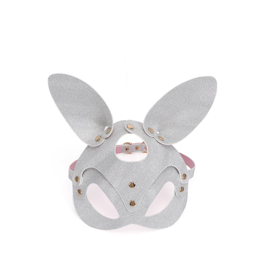 Front view of silver glitter studded bunny mask