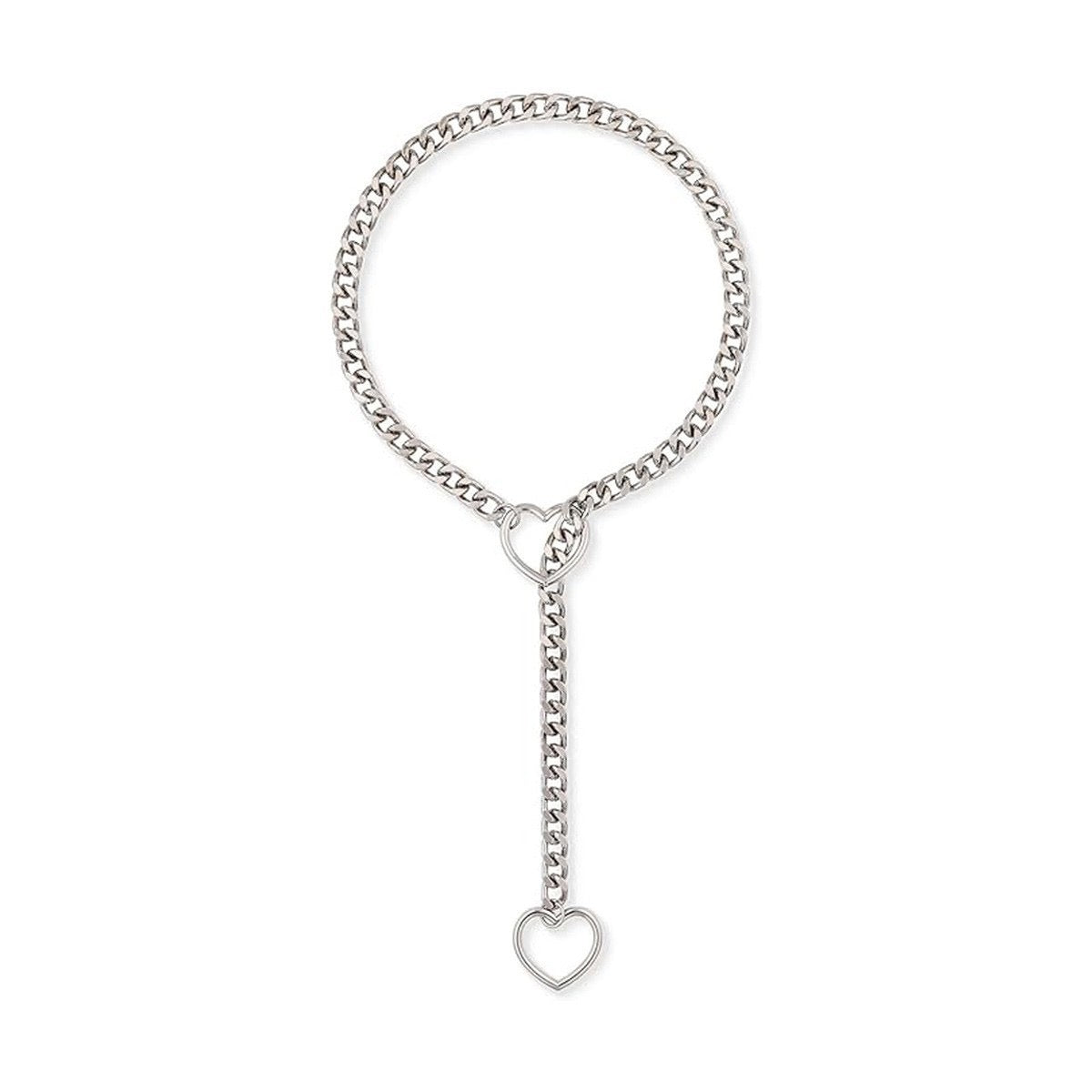 Stainless steel heart link chain choker with interlocking heart design