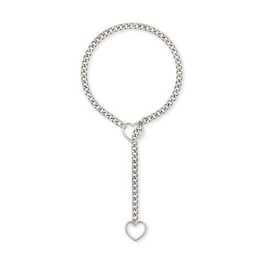 Stainless steel heart link chain choker with interlocking heart design