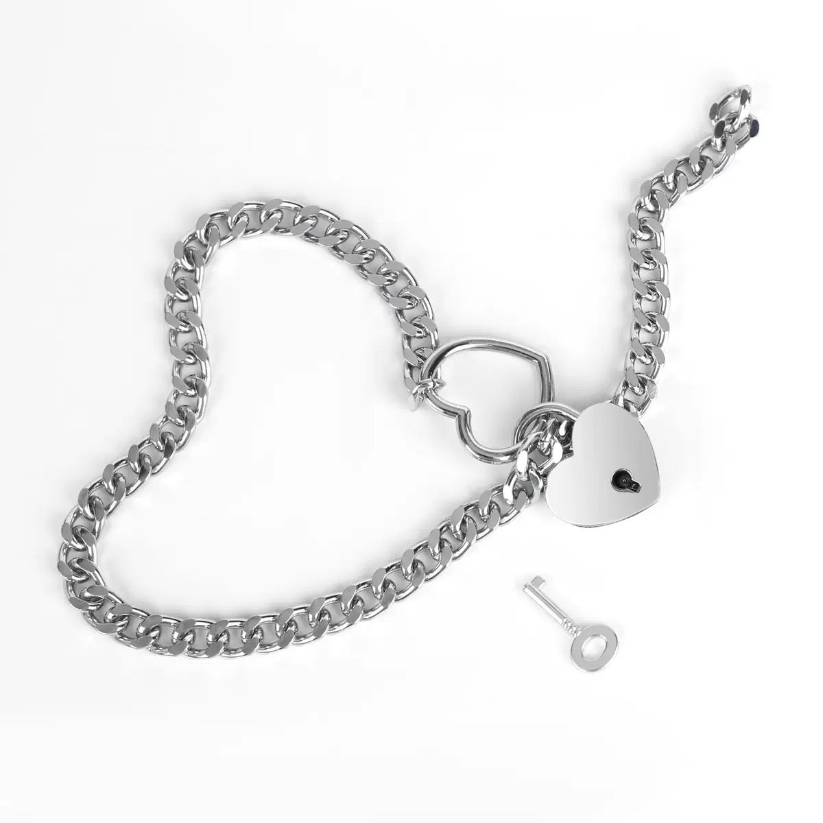 Stainless steel heart link chain choker with interlocking heart design full view